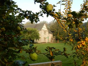 A photo of the house from the orchard in late summer